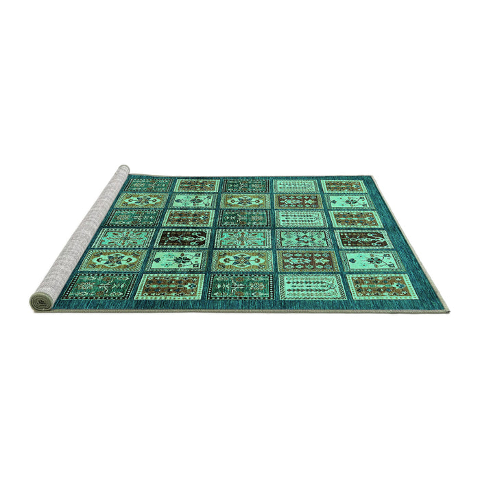 Sideview of Machine Washable Abstract Turquoise Modern Area Rugs, wshabs647turq