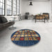 Round Abstract Sage Green Modern Rug in a Office, abs648