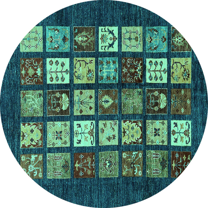 Round Abstract Turquoise Modern Rug, abs648turq