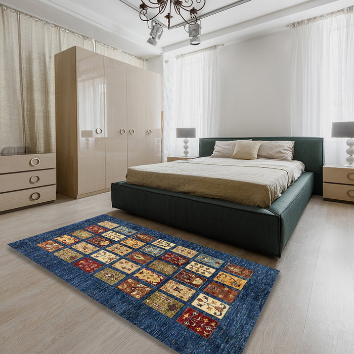Abstract Sage Green Modern Rug in a Bedroom, abs648