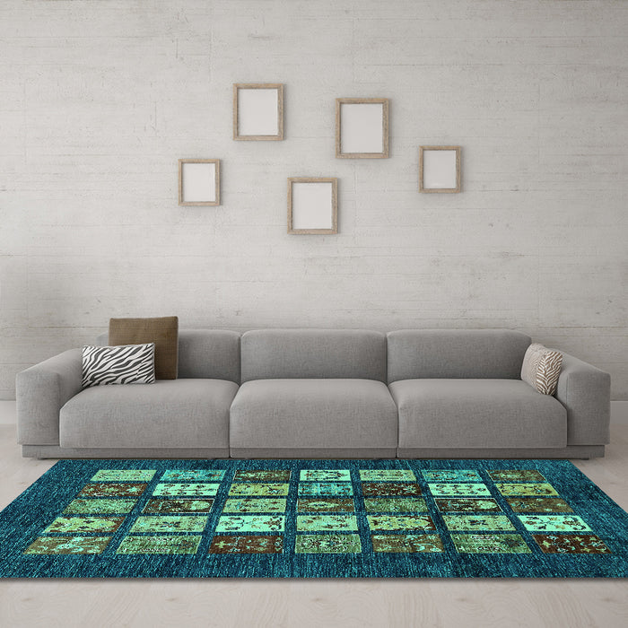 Machine Washable Abstract Turquoise Modern Area Rugs in a Living Room,, wshabs648turq