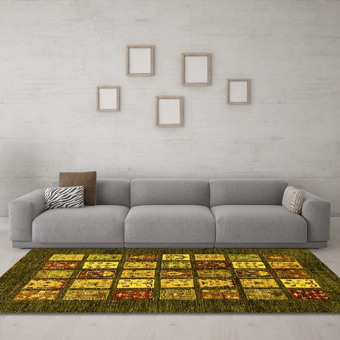 Machine Washable Abstract Yellow Modern Rug in a Living Room, wshabs648yw