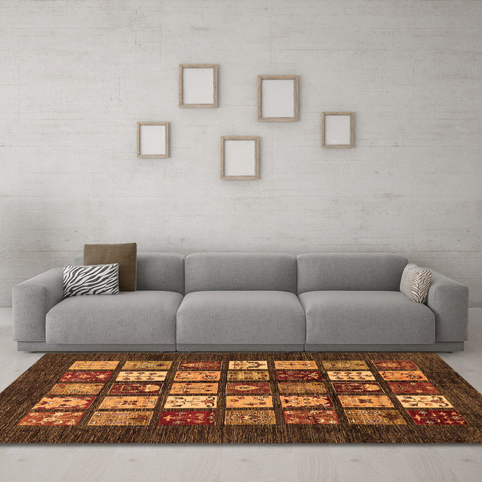 Machine Washable Abstract Orange Modern Area Rugs in a Living Room, wshabs648org