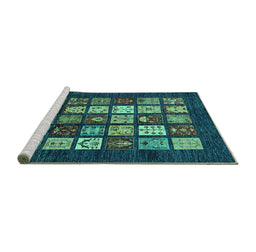 Sideview of Machine Washable Abstract Turquoise Modern Area Rugs, wshabs648turq