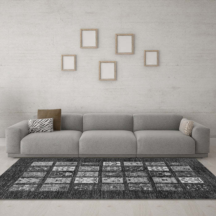 Machine Washable Abstract Gray Modern Rug in a Living Room,, wshabs648gry