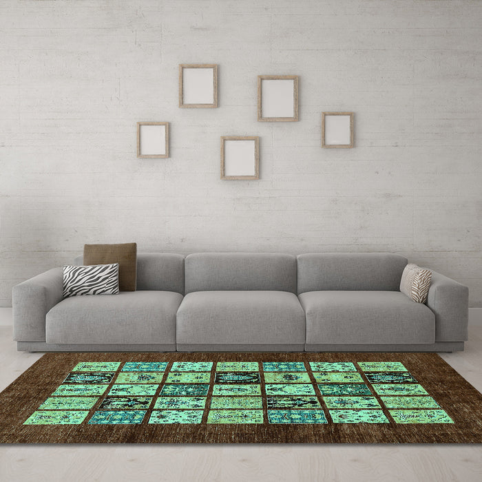 Machine Washable Abstract Turquoise Modern Area Rugs in a Living Room,, wshabs649turq