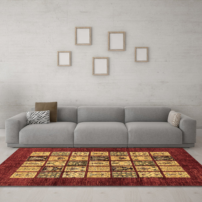Machine Washable Abstract Brown Modern Rug in a Living Room,, wshabs649brn