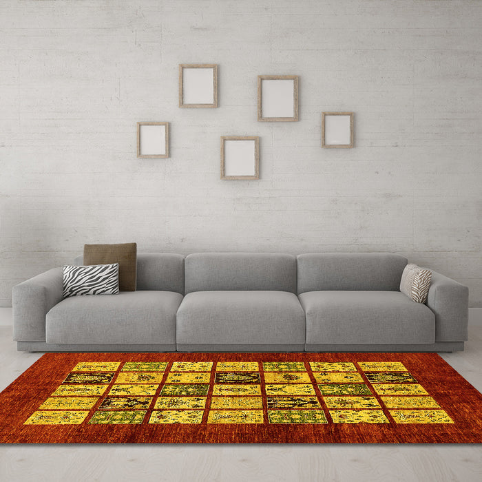 Machine Washable Abstract Yellow Modern Rug in a Living Room, wshabs649yw