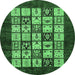 Round Machine Washable Abstract Emerald Green Modern Area Rugs, wshabs649emgrn