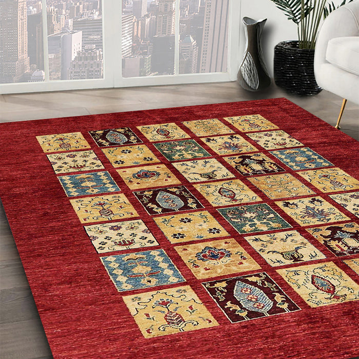 Abstract Red Modern Rug in Family Room, abs649