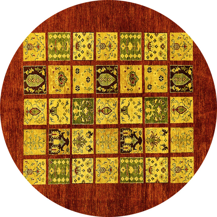 Round Abstract Yellow Modern Rug, abs649yw