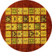 Round Abstract Yellow Modern Rug, abs649yw