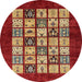 Round Machine Washable Abstract Red Rug, wshabs649