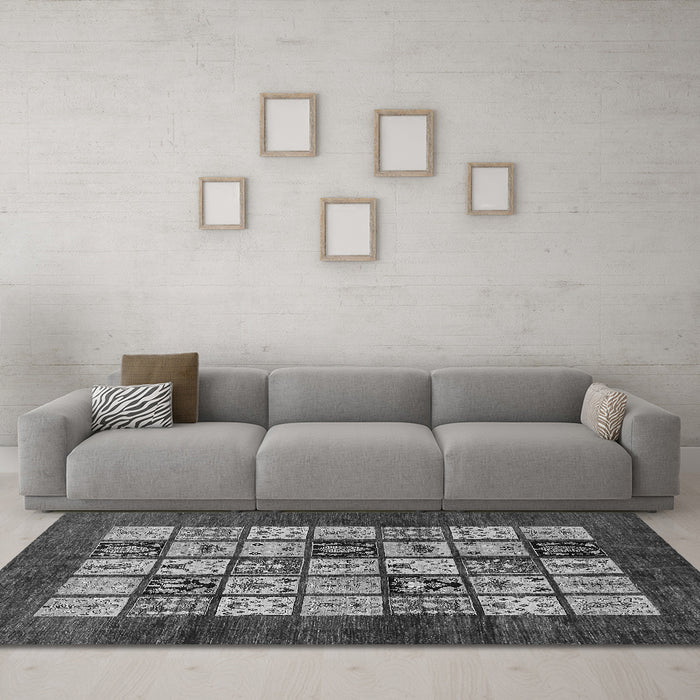 Machine Washable Abstract Gray Modern Rug in a Living Room,, wshabs649gry