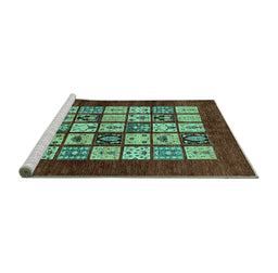 Sideview of Machine Washable Abstract Turquoise Modern Area Rugs, wshabs649turq