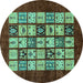 Round Machine Washable Abstract Turquoise Modern Area Rugs, wshabs649turq