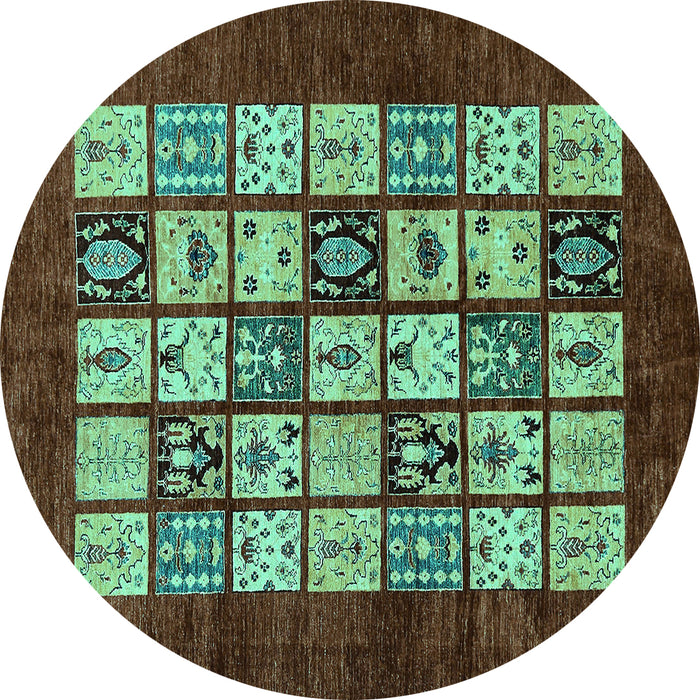 Round Abstract Turquoise Modern Rug, abs649turq