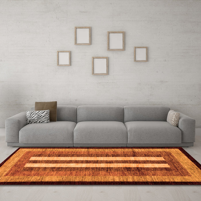 Machine Washable Abstract Orange Modern Area Rugs in a Living Room, wshabs64org