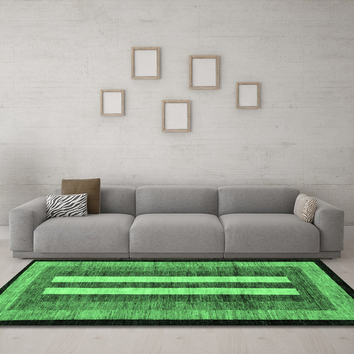 Machine Washable Abstract Emerald Green Modern Area Rugs in a Living Room,, wshabs64emgrn