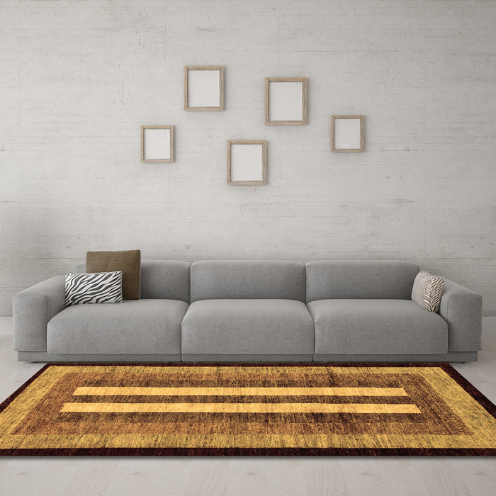 Machine Washable Abstract Brown Modern Rug in a Living Room,, wshabs64brn