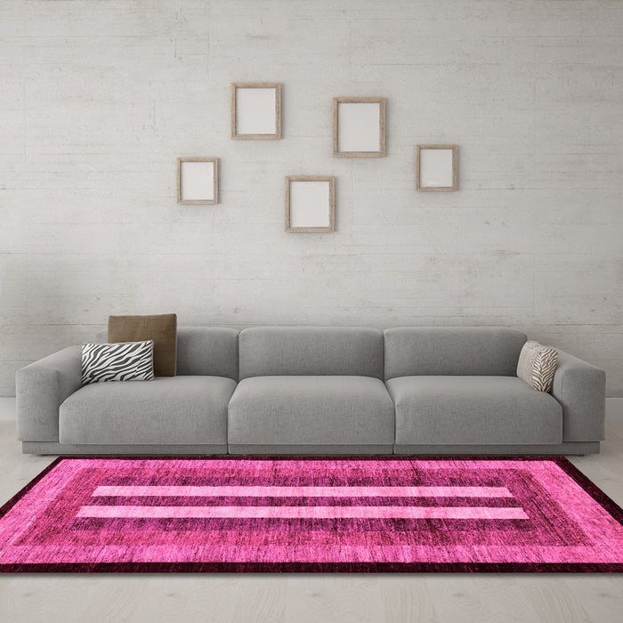 Machine Washable Abstract Pink Modern Rug in a Living Room, wshabs64pnk