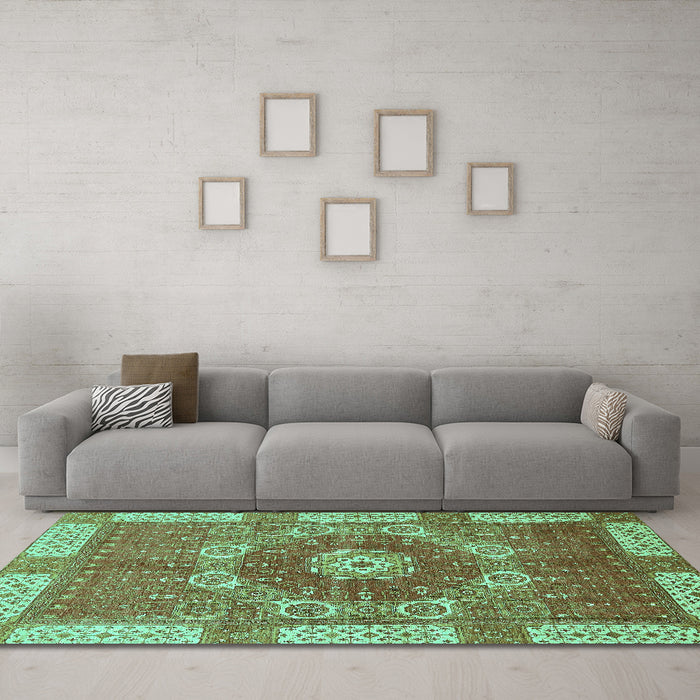 Machine Washable Abstract Turquoise Modern Area Rugs in a Living Room,, wshabs650turq