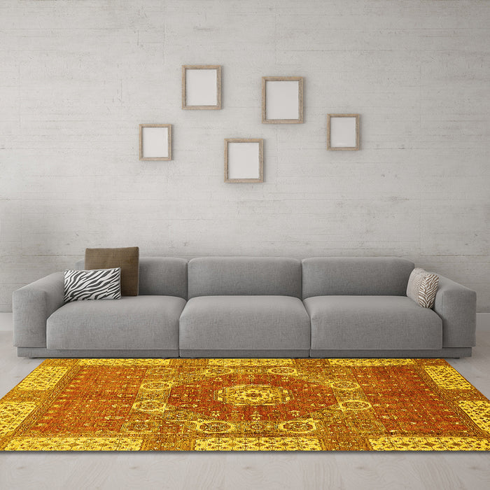 Machine Washable Abstract Yellow Modern Rug in a Living Room, wshabs650yw