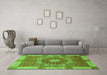 Machine Washable Abstract Green Modern Area Rugs in a Living Room,, wshabs650grn