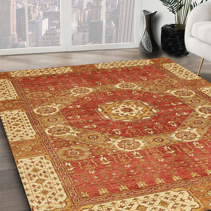 Abstract Orange Modern Rug in Family Room, abs650