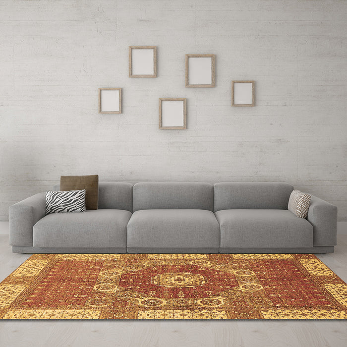 Machine Washable Abstract Brown Modern Rug in a Living Room,, wshabs650brn
