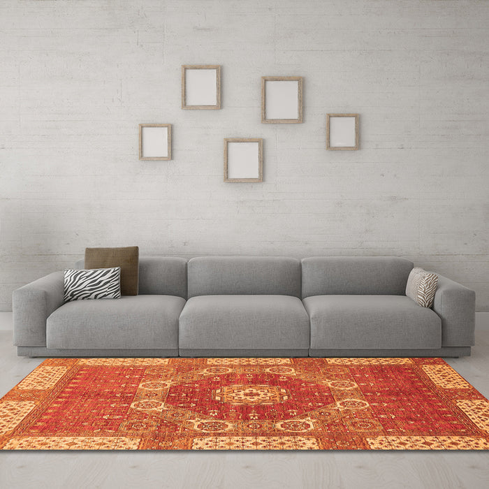 Machine Washable Abstract Orange Modern Area Rugs in a Living Room, wshabs650org