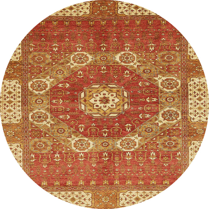 Round Machine Washable Abstract Orange Rug, wshabs650