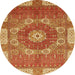 Round Machine Washable Abstract Orange Rug, wshabs650