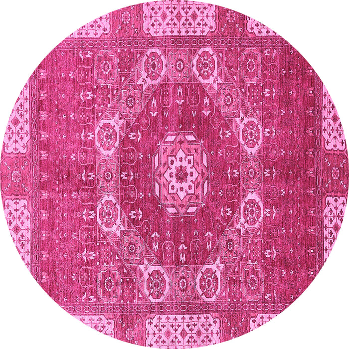 Round Machine Washable Abstract Pink Modern Rug, wshabs650pnk