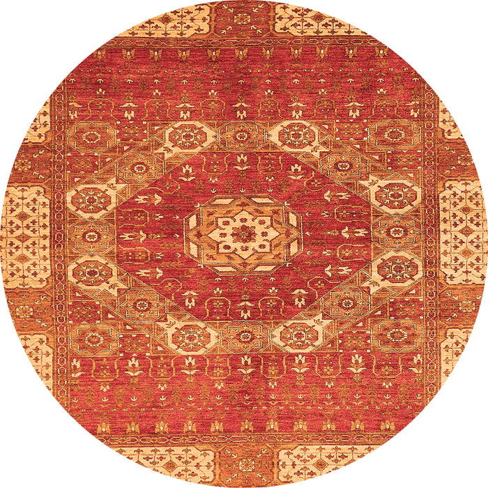 Round Machine Washable Abstract Orange Modern Area Rugs, wshabs650org