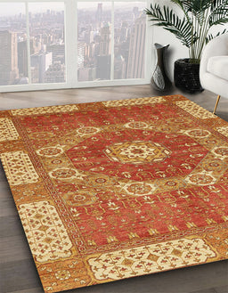 Machine Washable Abstract Orange Rug in a Family Room, wshabs650