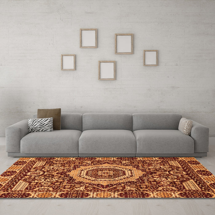 Machine Washable Abstract Orange Modern Area Rugs in a Living Room, wshabs651org