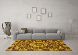 Machine Washable Abstract Yellow Modern Rug in a Living Room, wshabs651yw