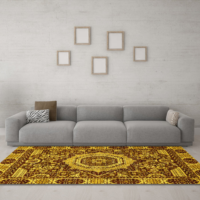 Machine Washable Abstract Yellow Modern Rug in a Living Room, wshabs651yw