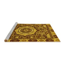 Sideview of Machine Washable Abstract Yellow Modern Rug, wshabs651yw