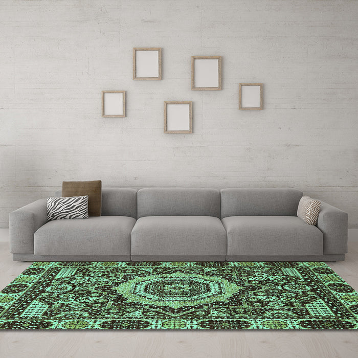 Machine Washable Abstract Turquoise Modern Area Rugs in a Living Room,, wshabs651turq