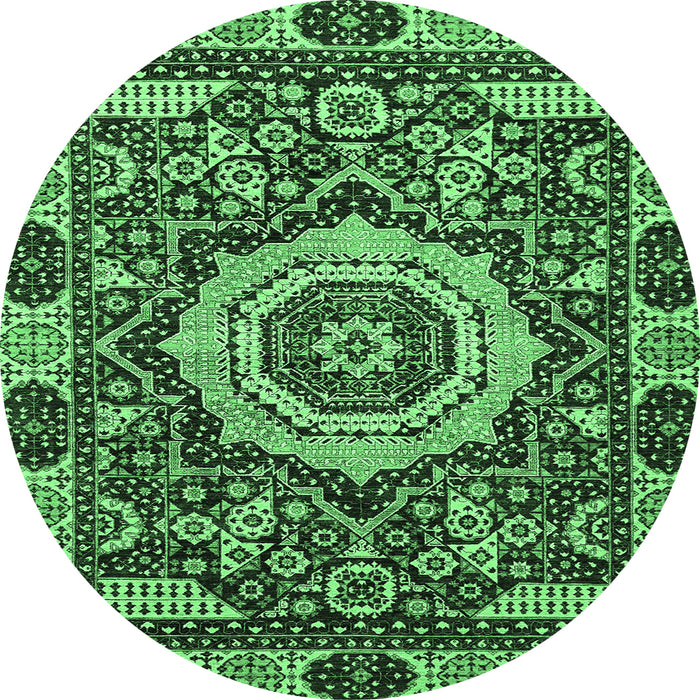 Round Machine Washable Abstract Emerald Green Modern Area Rugs, wshabs651emgrn