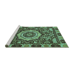 Sideview of Machine Washable Abstract Turquoise Modern Area Rugs, wshabs651turq