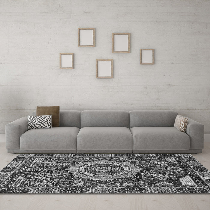 Machine Washable Abstract Gray Modern Rug in a Living Room,, wshabs651gry