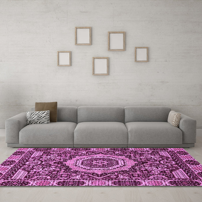 Machine Washable Abstract Purple Modern Area Rugs in a Living Room, wshabs651pur