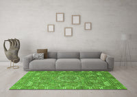 Machine Washable Abstract Green Modern Rug, wshabs652grn