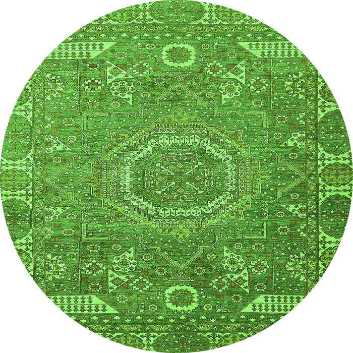 Round Machine Washable Abstract Green Modern Area Rugs, wshabs652grn