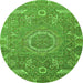 Round Machine Washable Abstract Green Modern Area Rugs, wshabs652grn