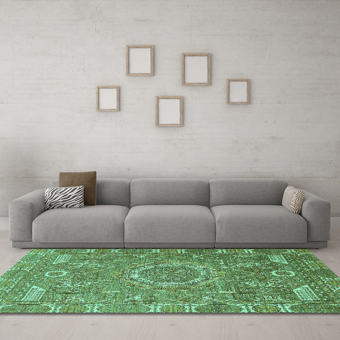 Machine Washable Abstract Turquoise Modern Area Rugs in a Living Room,, wshabs652turq