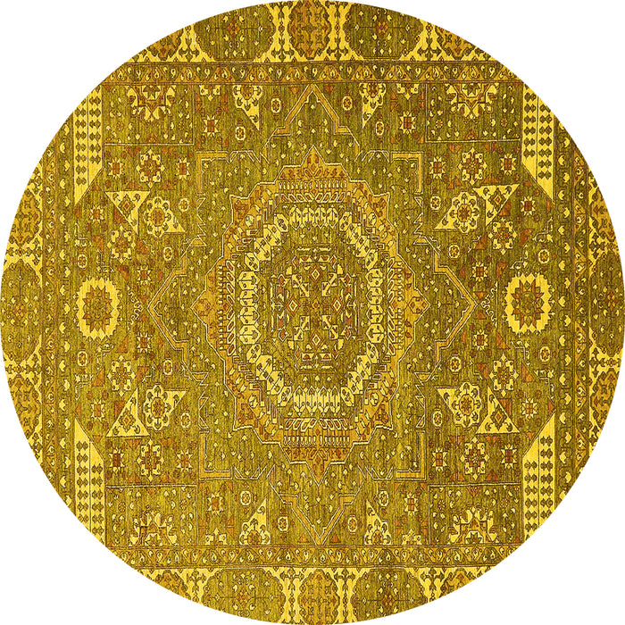 Round Abstract Yellow Modern Rug, abs652yw